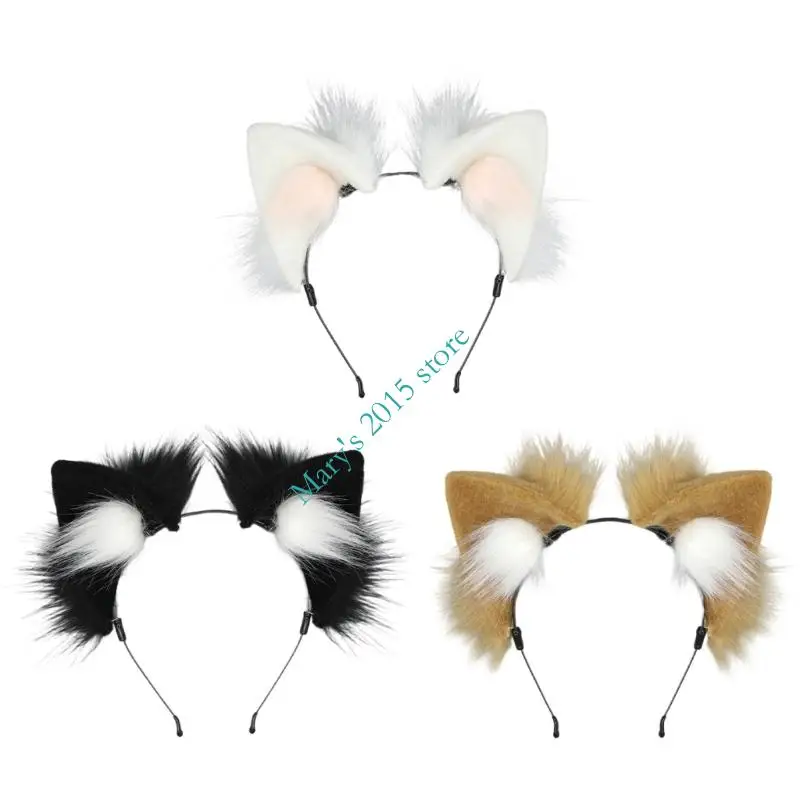 

Realistic Animal Ear Headband For Cosplay Soft Furry Faux Furs cats Ears Hairband For Anime Convention Costume Parties