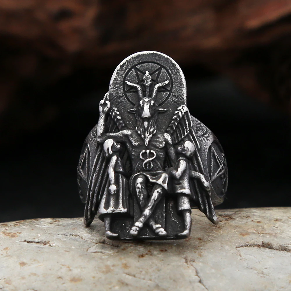 Vintage Gothic Lucyfer Satanic Signet Rings For Men Fashion Punk Stainless Steel Anubis Ring Pagan Jewelry Gifts Dropshipping