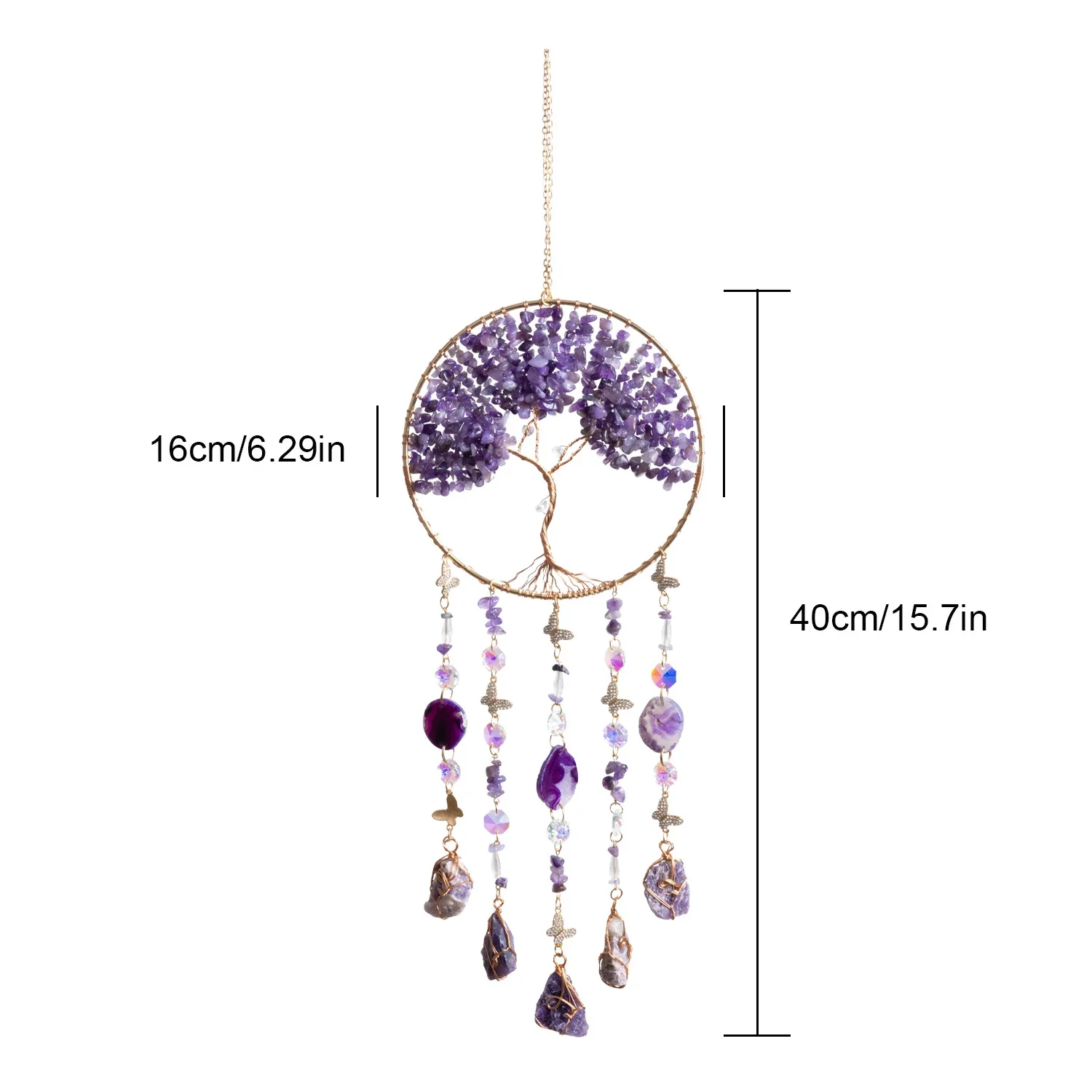 1pc Tree of Life Agate Suncatcher Chime - Crystal Tree of Life with Crystal& Beads, Natural Stone Tree of Life Wall Decor
