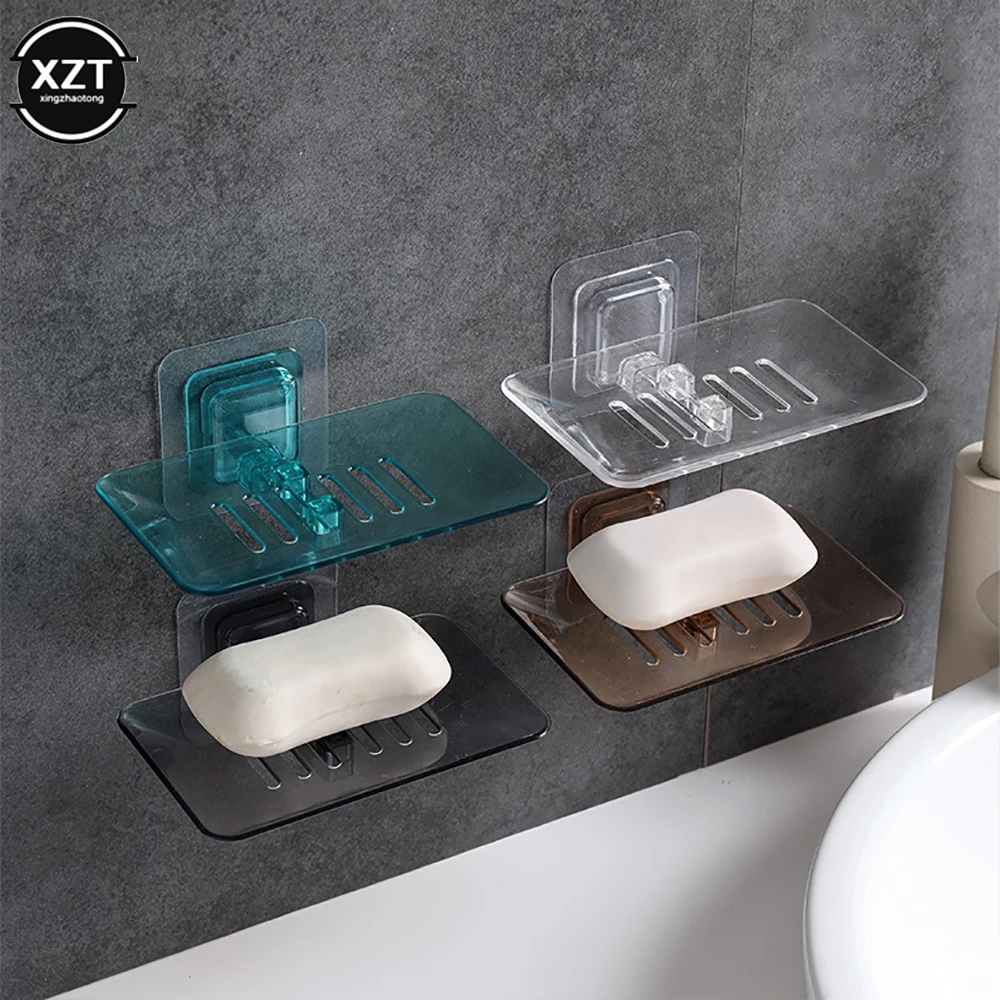 Punch-Free Soap Drain Box Transparent Case Soap Holder Suction Cup Wall-Mounted Storage Plate Tray Bathroom Container Organizers