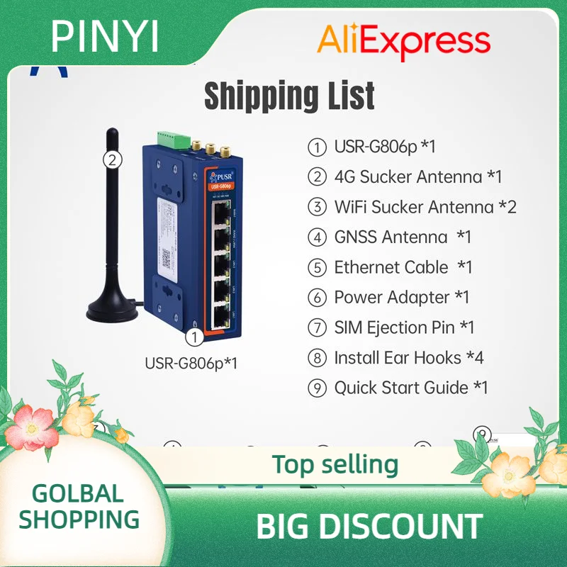 

PUSR Dual Qualcomm Промышленный сотовый маршрутизатор 5 * Ethernet + RS232 + RS485 4G LTE Маршрутизатор Модем для SIM-карты Wi-Fi Маршрутизатор USR-G806p