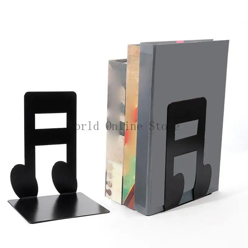 2PCS COURIED MUSICAL NOTE Book End For Shelves Desks Bureau Hourd Duty Metal Berder 87HC