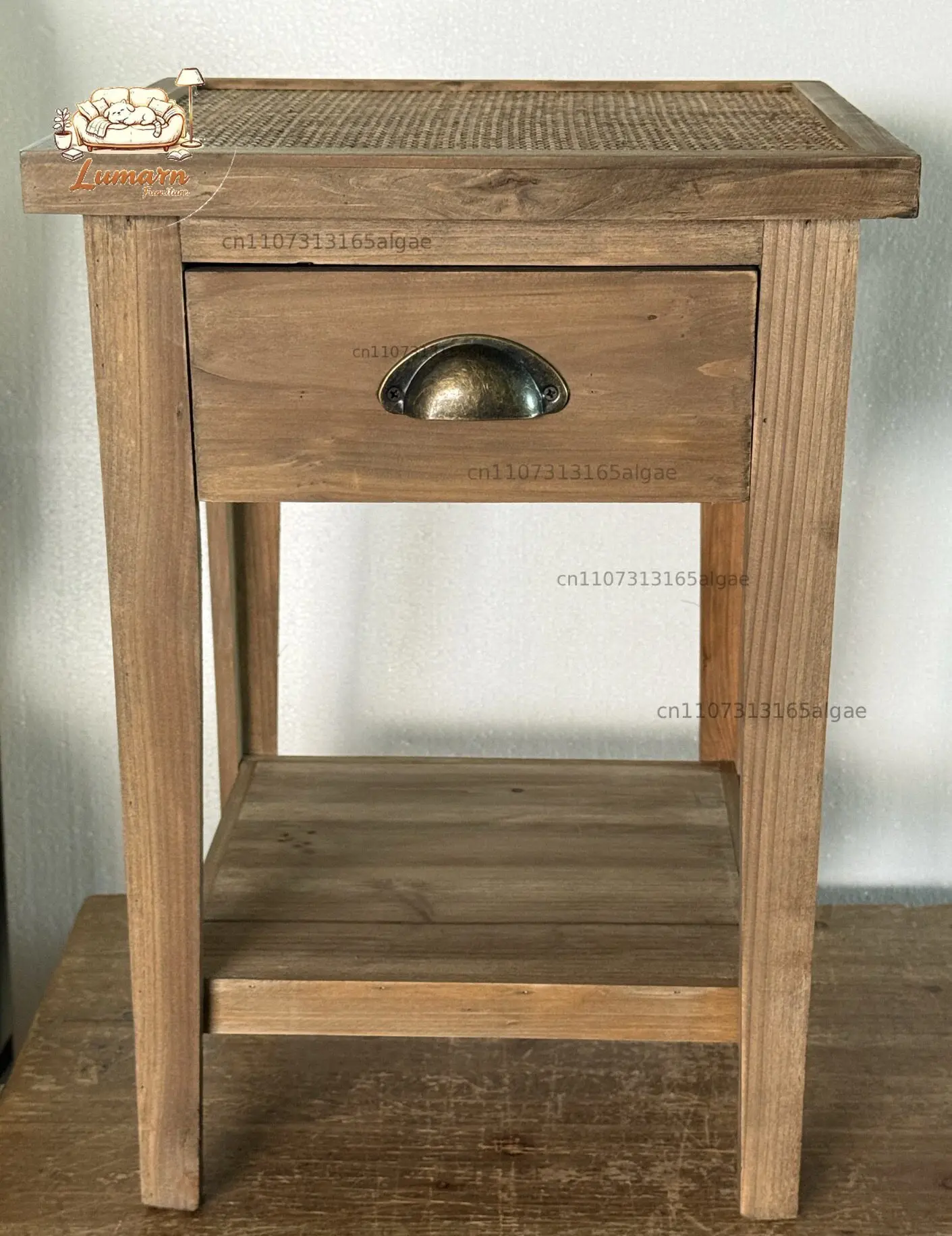 Handmade solid wood bedside table storage cabinet log style retro pastoral style American French bed and breakfast home