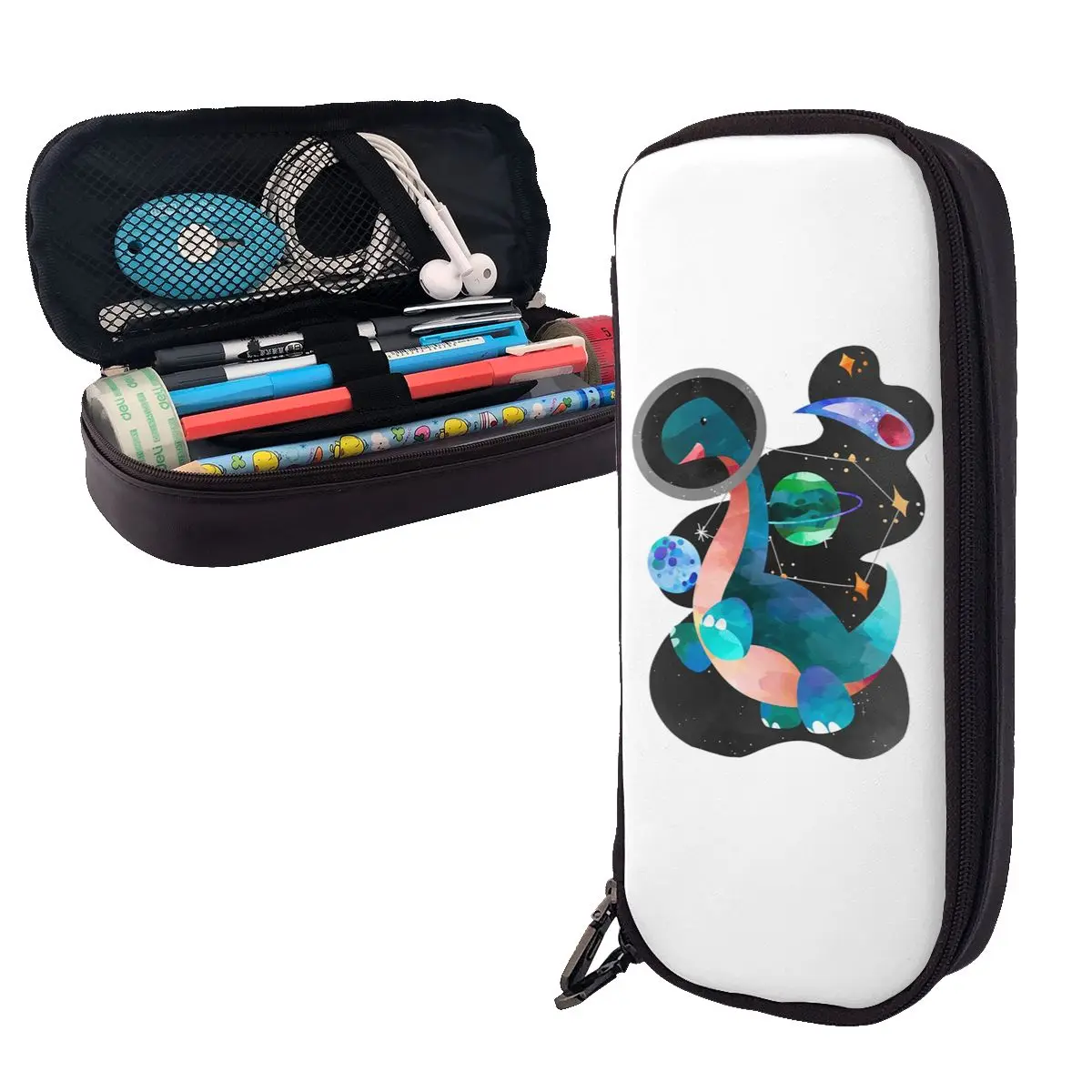

Watercolor Space Dinosaurs Galaxy Leather Pencil Cases Pen Holder Storage Stationery Supplies Pen Box Pencil Bag for Boys Girls