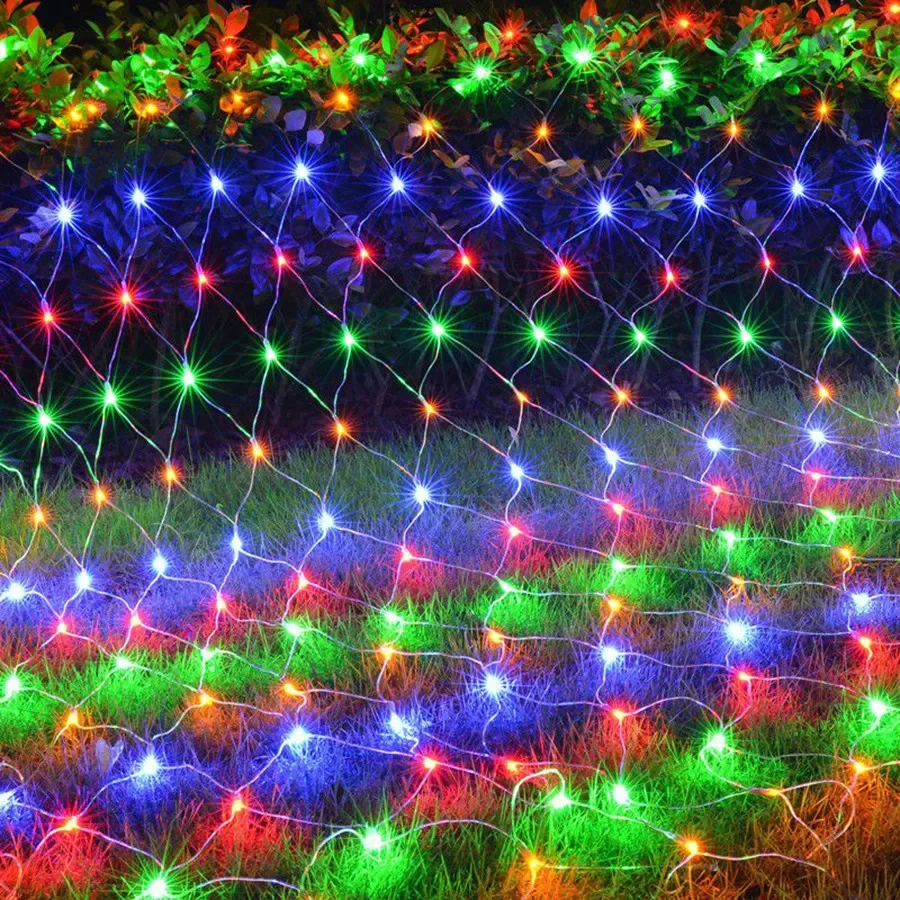 Solar or EU Plug Net Light Mesh Fairy Lights Waterproof Garland With 8 Modes Timer Christmas Decorations For Home 3M*2M Holiday