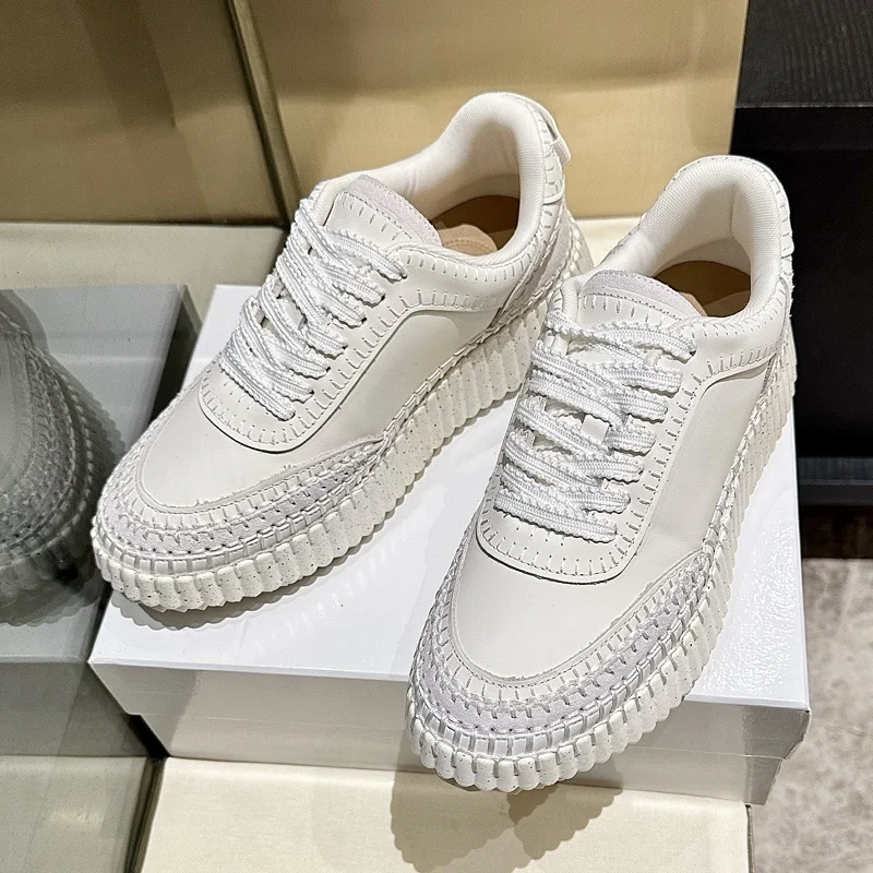 حذاء كاجوال نسائي عالي الجودة على الطراز الكوري متعدد الاستخدامات مخيط يدويًا، مصنوع من قماش ألياف البقر، قمة شعبية 25091304 #2