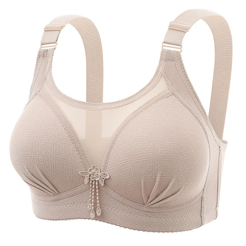 Women's Plus Size Strapless Bra Without Steel Ring Thin Breathable and Gathered Bra Push Up Soft Solid Color Four Row Button Bra