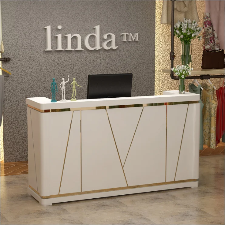 European-style Modern Luxury Durable Cashier Counter For Hotel Hospital School Commercial Reception Desk Customizable Wood Panel