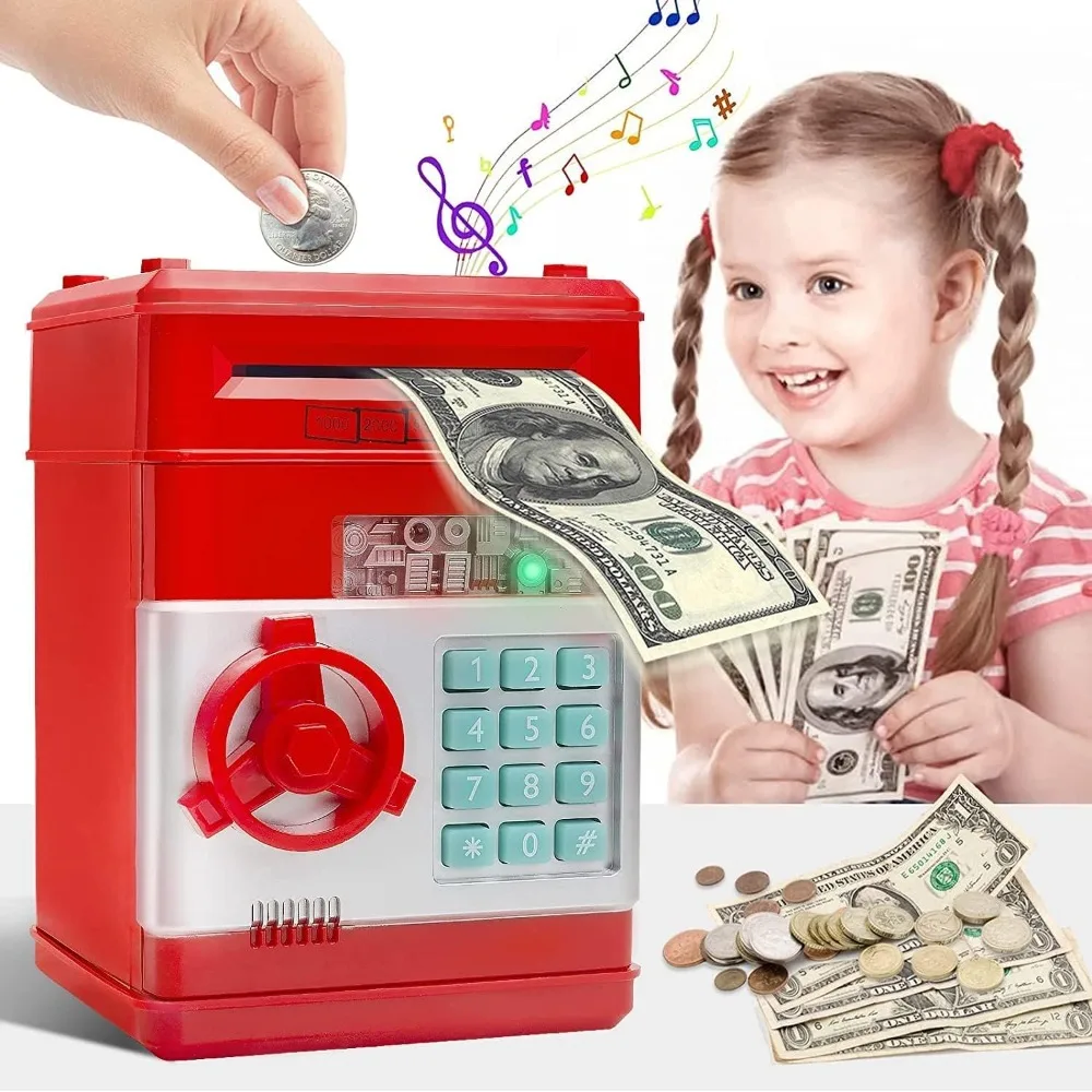 Electronic Piggy Bank Real Money Coin ATM Machine with Light & Music Large Saving Bank Safe Lock Box Kids Kawaii Christmas Gift