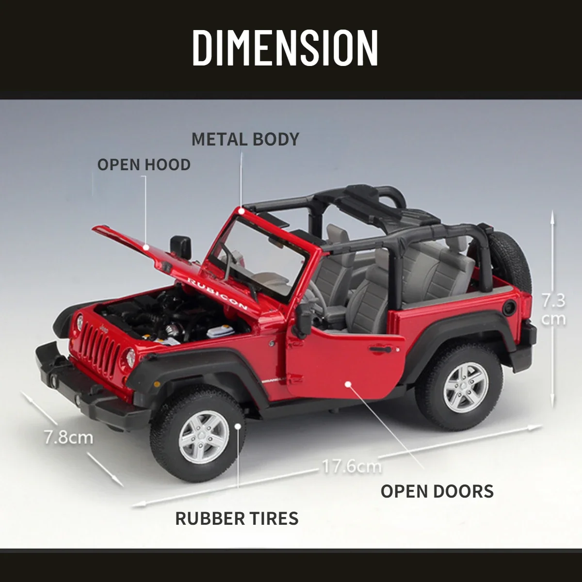 1:24 Scale Replica Car Model Miniature Jeep Wrangler Rubicon 2007 SUV Diecast Collectible Ornament Gift Toy for Boy Friend