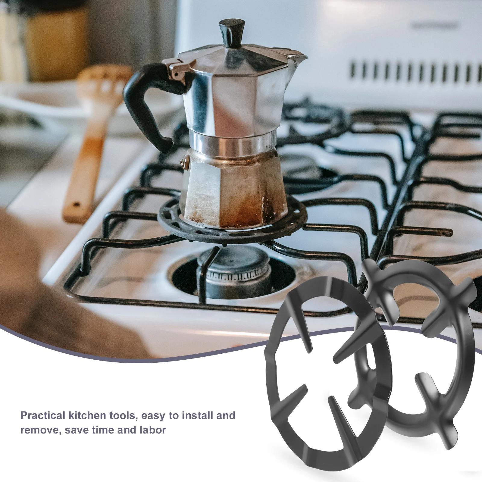 

2pcs Gas Stove Coffee Pot St Rack Black Stainless Steel Kitchen Supply Non SlipBracket For Small Pots High