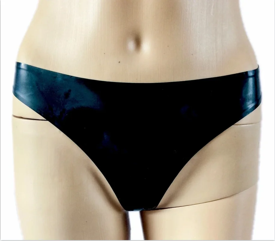 Natural Latex Fashion Sexy Women's Black Briefs Fetish Underpants Underwear Female's Panties Shorts Basic Thong Briefs 2