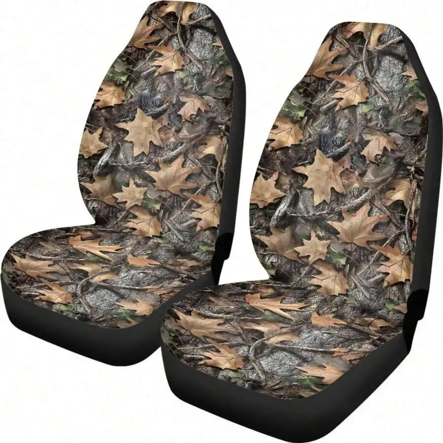 

2PCS Camouflage Leaf Print Car Seat Covers Front Universal Washable Breathable Bucket Seat Protectors For Sedan Truck SUV Van