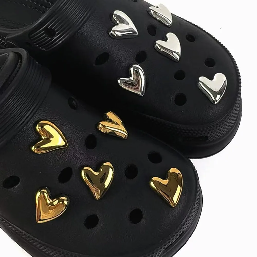 10/20PCS Shoe Charms Set Gold Silver Electroplated Heart-shaped Design Shoe Decora Buckle for Sandals Clogs DIY Accessories Gift