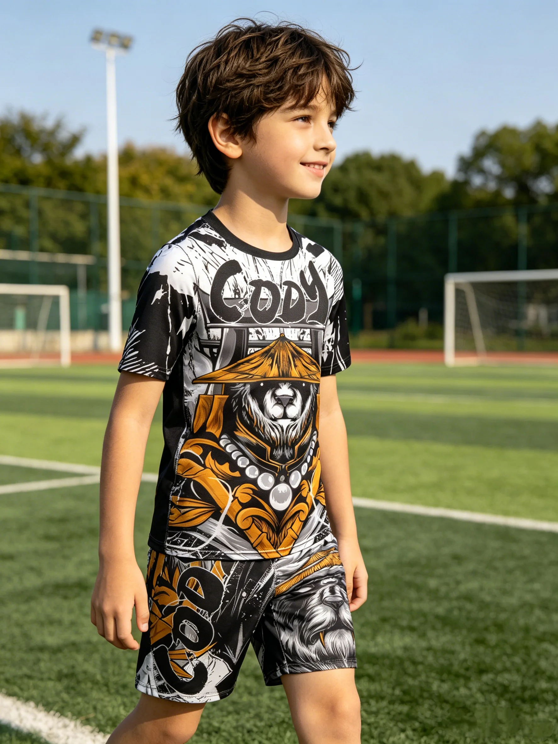 Kids Boys 4PCS Rash Guard Set Quick Dry Breathable Compression Tracksuit for MMA Muay Thai Jiu-Jitsu Grappling Training Workout
