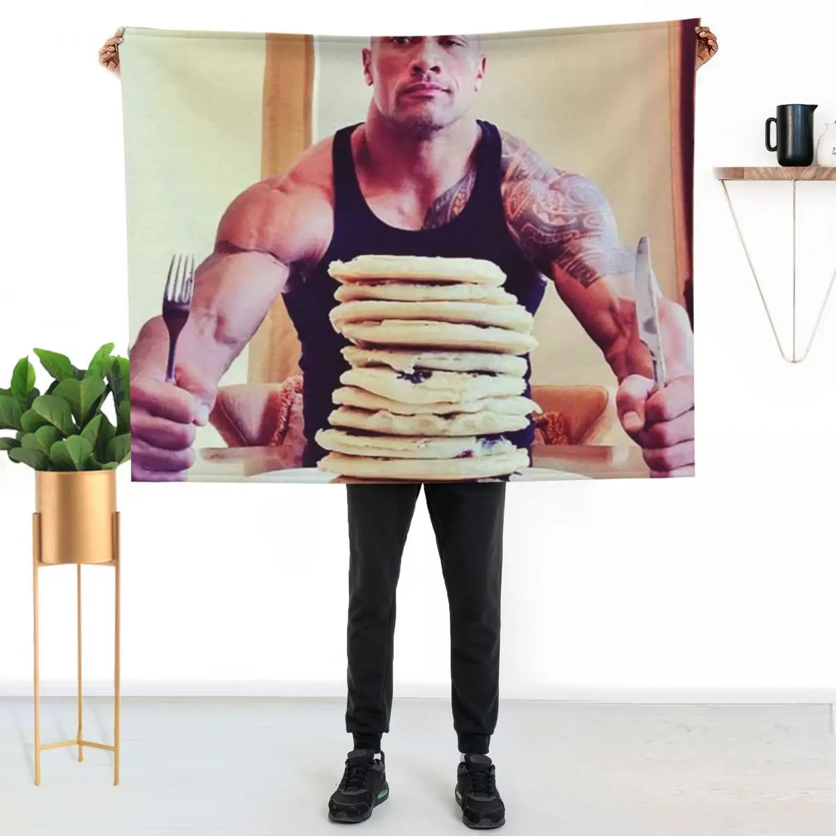 Dwayne The Rock Johnson Eating Blueberry Pancakes Throw Blanket Retros Polar Soft Beds Beach Single for sofa Blankets