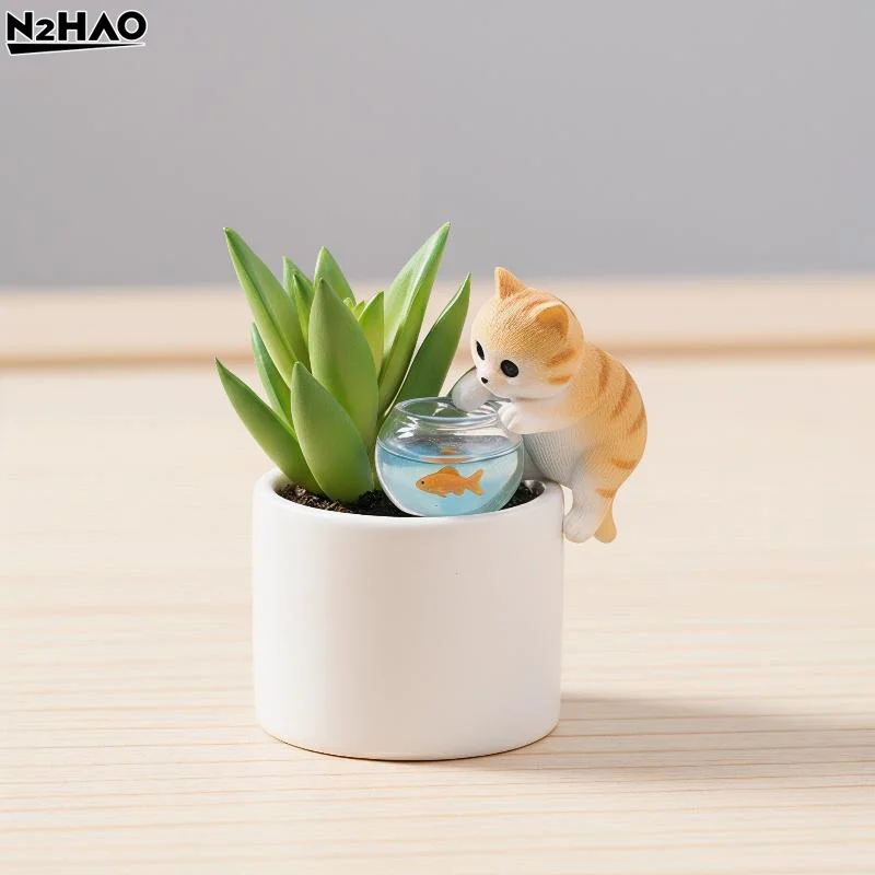 Miniature Cat Fishbowl Collectible Set for Beautiful Micro Landscape Arrangements