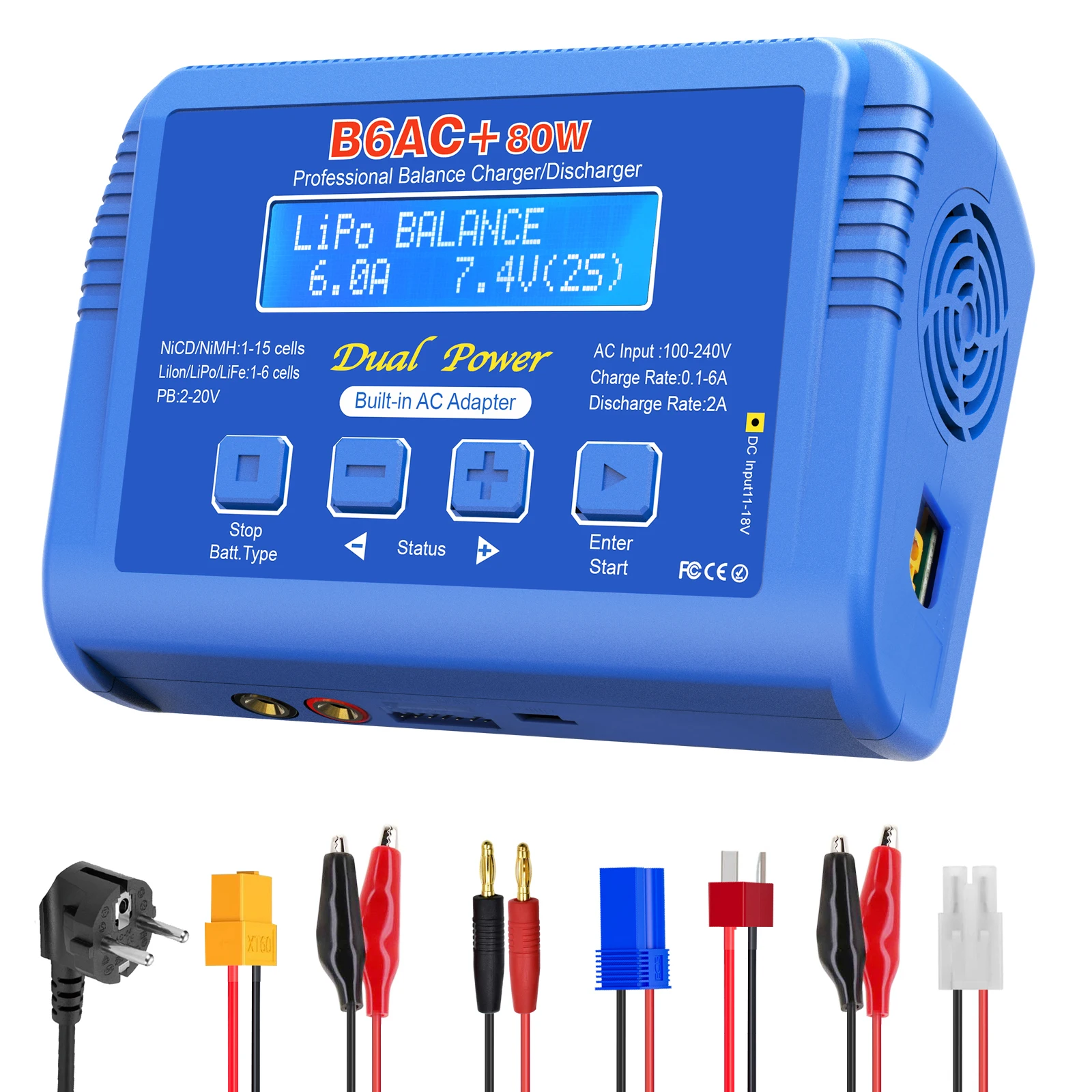 Cargador de batería IMAX B6AC + 80W 0,1 ~ 6A RC 15V 6A adaptador incorporado para Lipo NiMh Li-ion ni-cd cargador de equilibrio Digital descargador