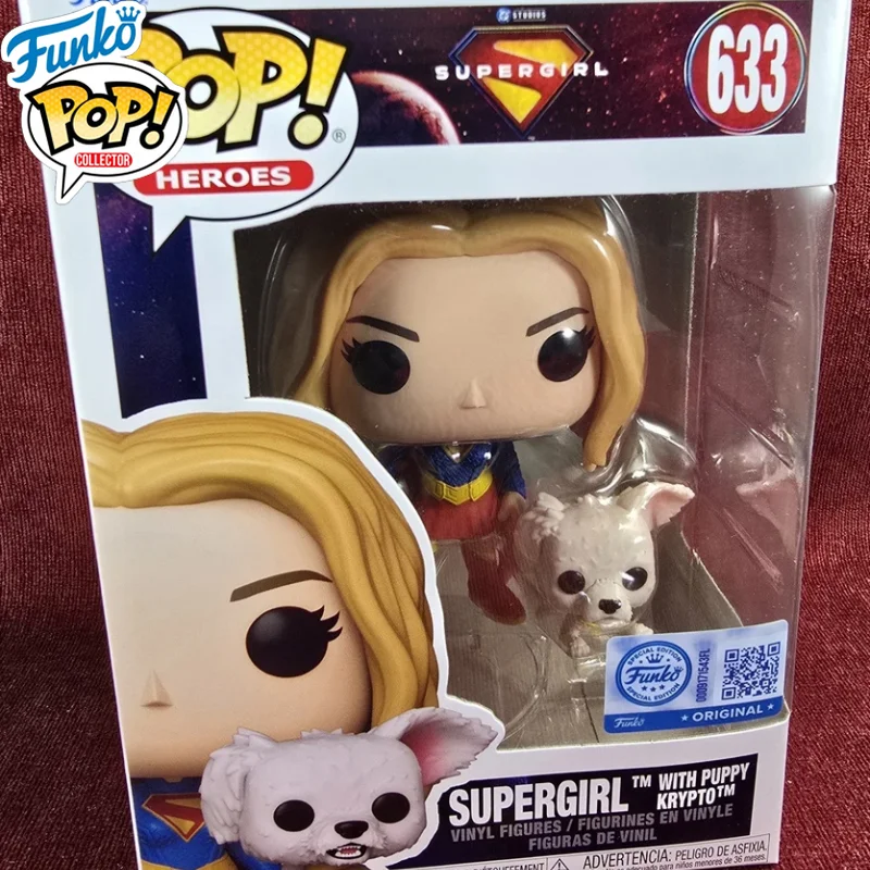Héroes de Funko Pop # Figura Coleccionable de Vinilo de Supergirl con el Cachorro Krypto, 633, DC Comics, Adorno de Escritorio, Regalo para Fans