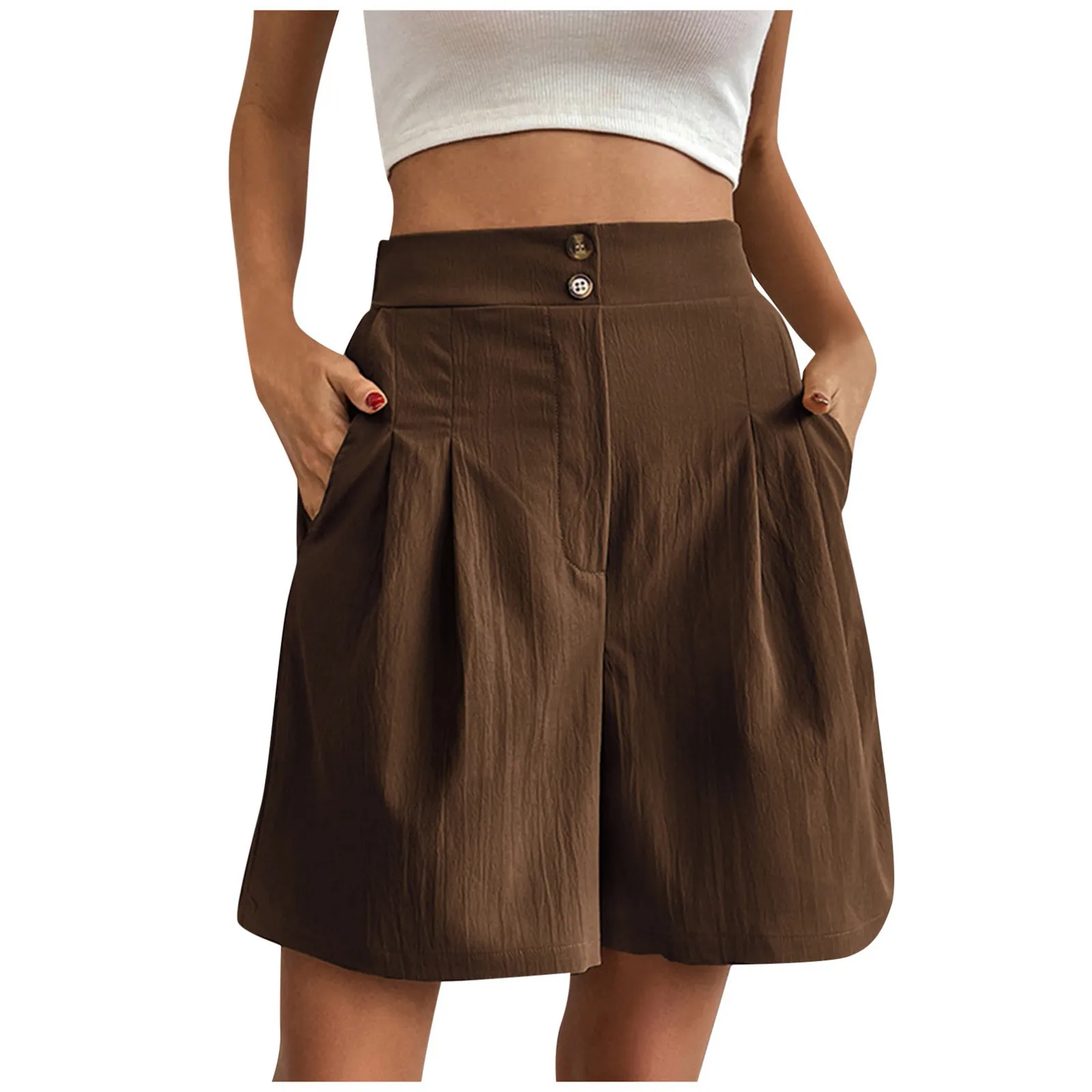 2024 neue Damen Shorts Frühling Sommer braun hohe Taille gerade weites Bein Shorts Vintage weibliche Plus Size Freizeit hose