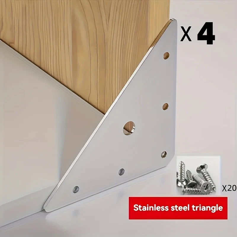4 Triangle Codes 20 Screws  Stainless Steel Corner Code Triangle Connector Flat Angle Iron Fixed Lamination Furniture Har