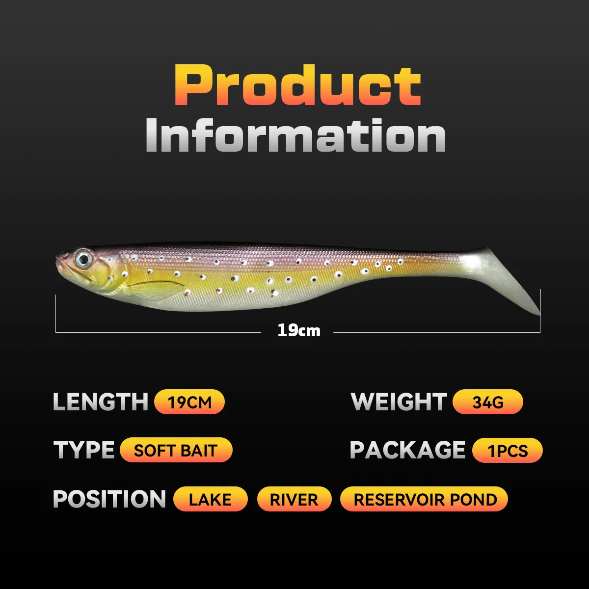 1PCS 19cm 34g Soft Fishing Lure Swimbait Fish baits Finest Detailed Top Quality Softbait Manufature Printed soft Fishing Bait