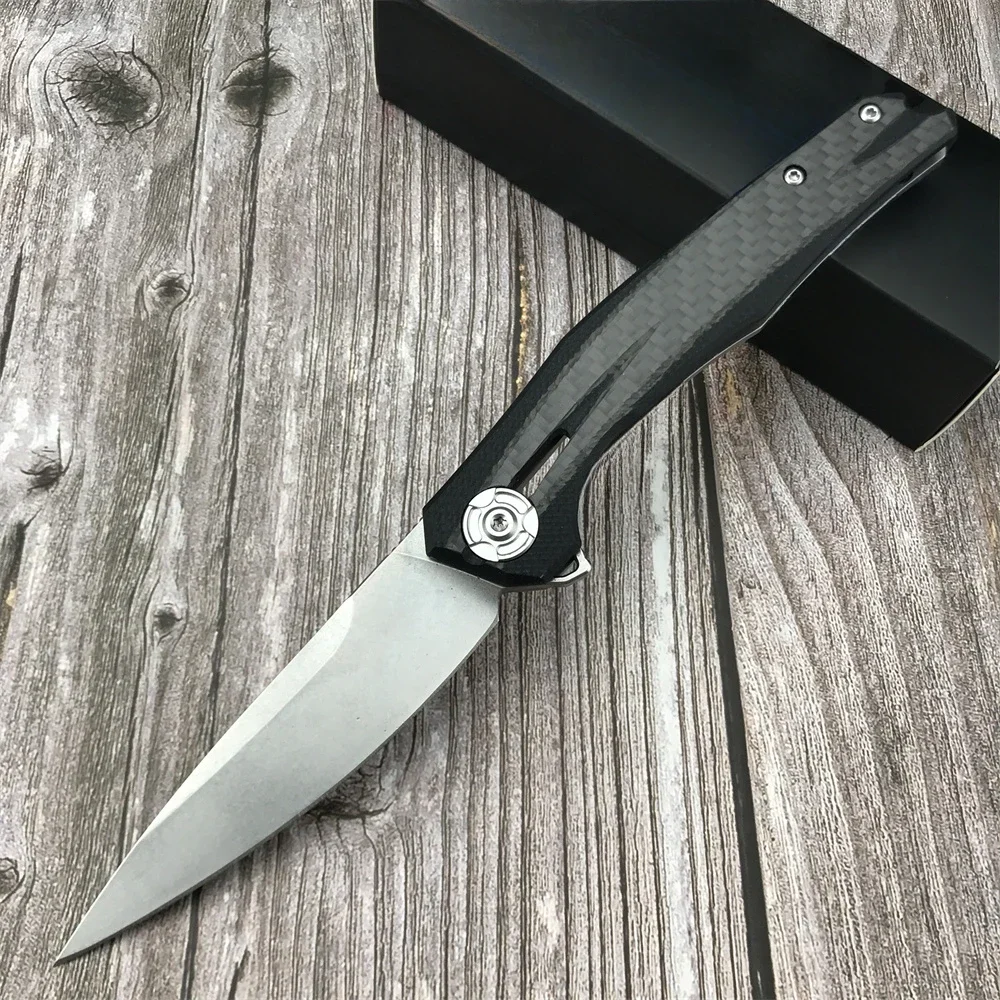 High Quality 0707 Flipper Folding Knife Drop Point Blade Carbon Fiber Handle Outdoor Rescue Survival Portable Pocket Knife