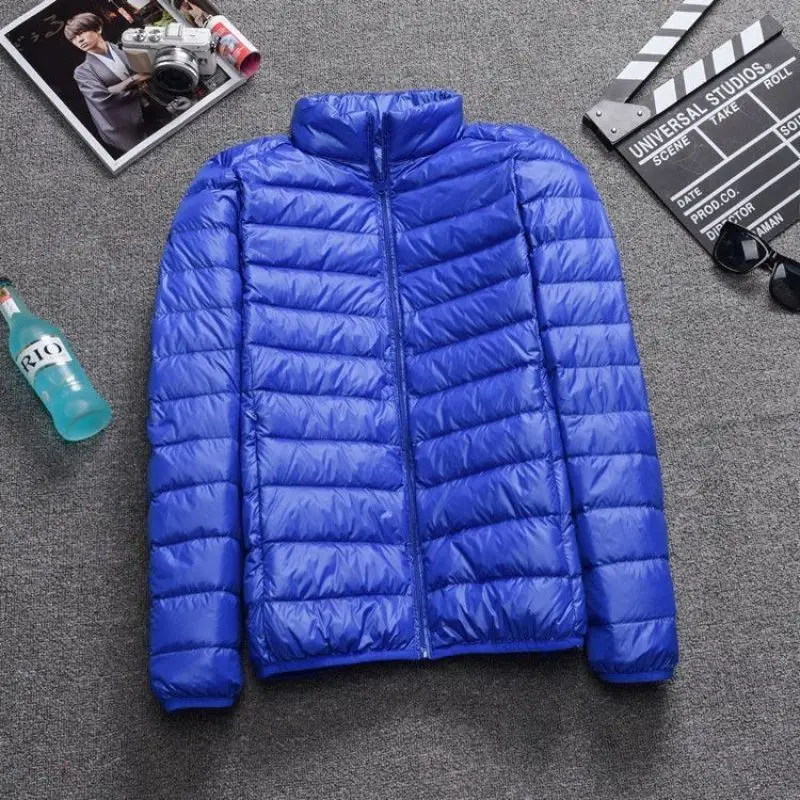 Jaket Puffer pendek Pria, jaket bulu angsa portabel ultra ringan model musim gugur dan dingin 2023