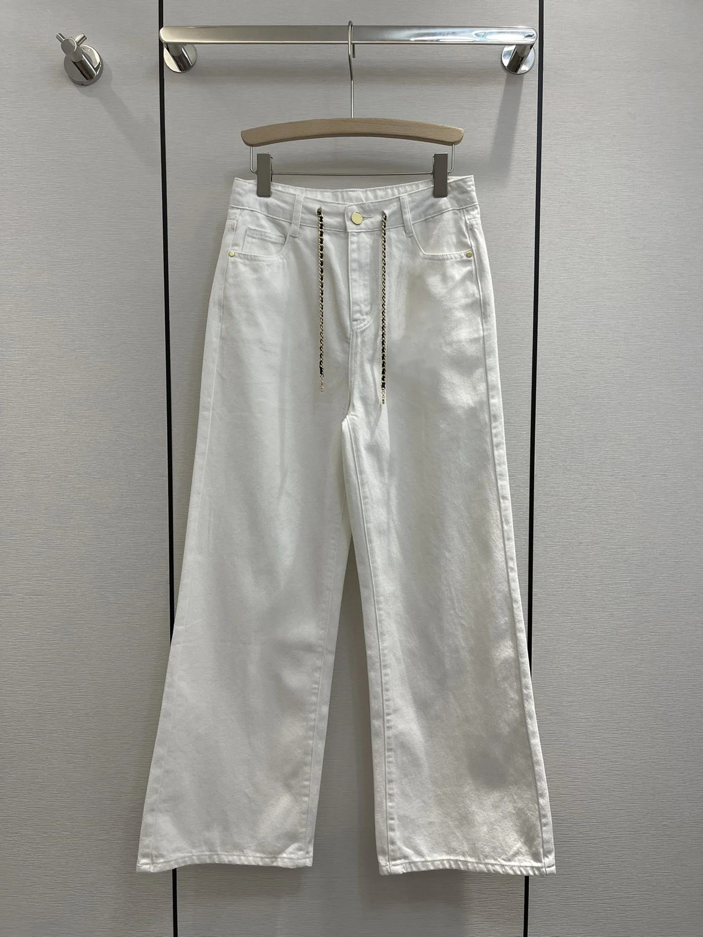 

Luxury C Brands Jeans 2023 Summer New Fashion Pure White Design Straight Leg Denim Pants Loose and Casual High-waisted Trousers