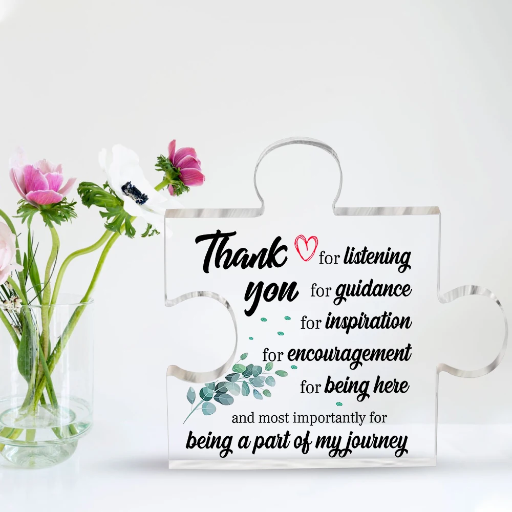 Acrylic Puzzle Piece Appreciation Gift | Thank You Keepsake with Floral Design | Multi-Occasion Decorative Art for Bedroom