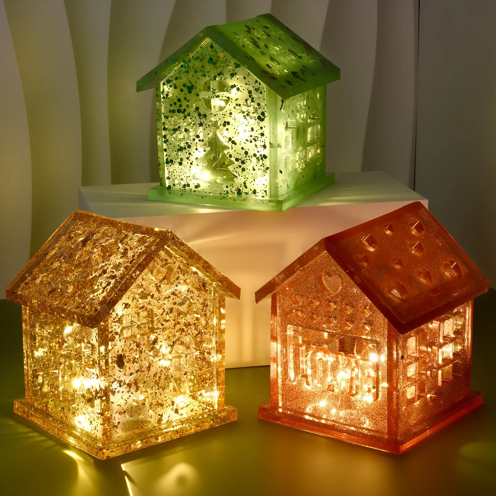 3D Haus Silikonform DIY Weihnachtsbaum Liebe Stern Gips Epoxidharz Kerzenhalter Form Handwerk Herstellung Haus Ornament Dekor
