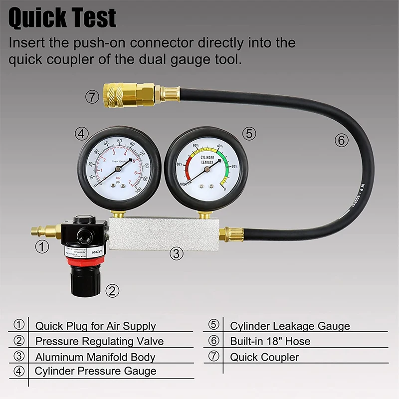 10PCS Cylinder Leak Detector Engine Compression Tester Kit for Pressure Check & Leakage Rate Test with Extension Rod Blue