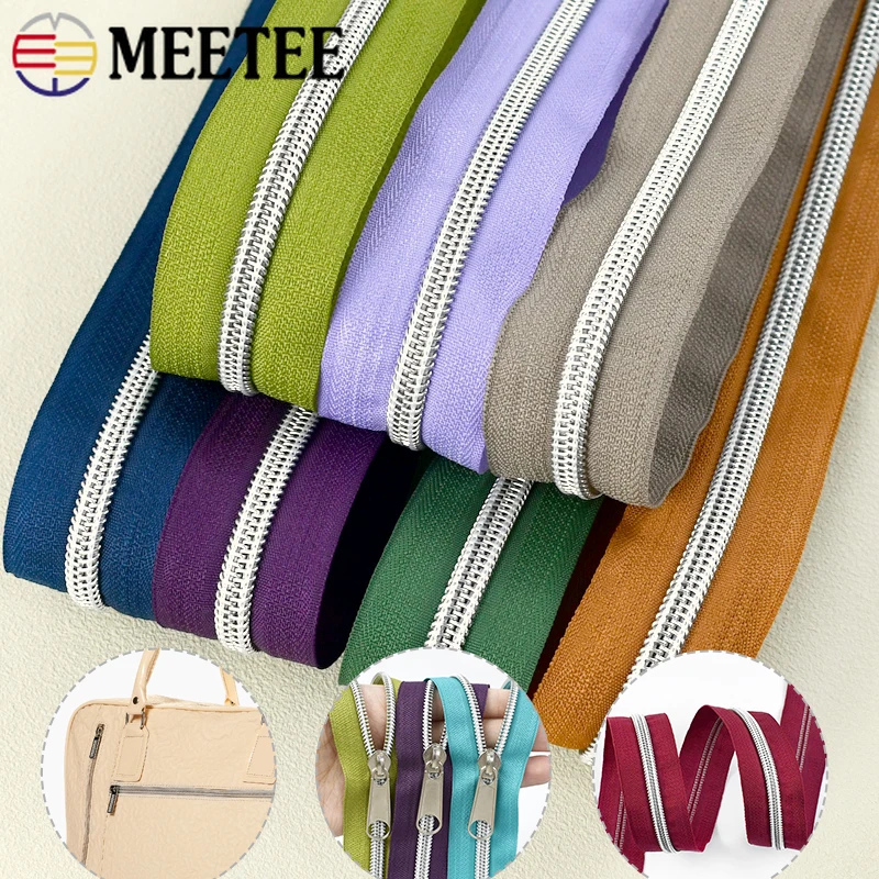 

2-10M Meetee 5# Nylon Zipper Tape Plastic Coil Zips Roll for Bag Garment Sewing Zippers By Meter Zip Repair Kits DIY Accessories