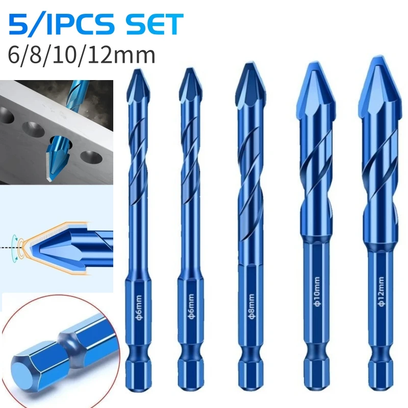 5PCS New Crooked Head Eccentric Drill Bit Set For Ceramic Tile Glass Household Electric Drill Bits 6-12mm Drilling Tools