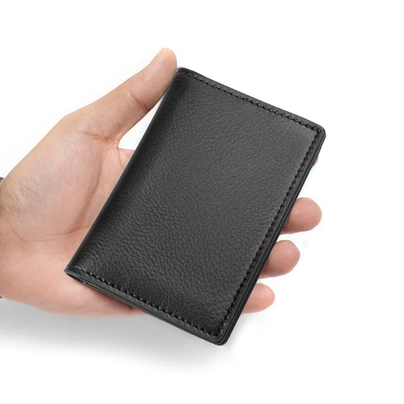 Minimalism Real Leather Wallet Ins Ultra-thin Fold Unisex Purse Credit Card Holder ID VIP Bank Slim Bag Simple Cards Cases