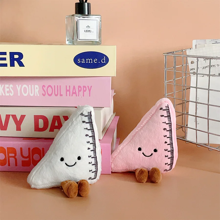 Cartoon Anime Student Stationery Triangle Ruler Plush Pendant Keychain Cute Ruler Plush Doll Bag Decoration Student Opening Gift
