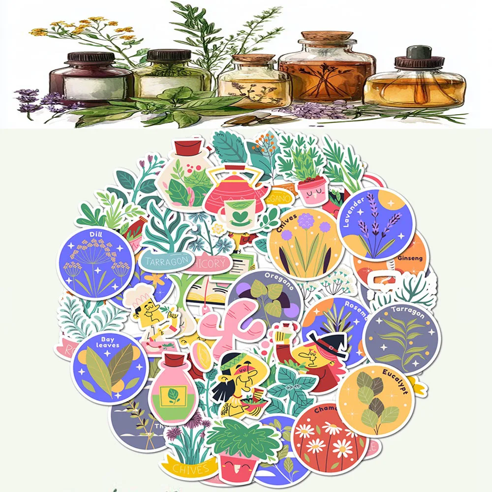 Cute Herbal Plant Spice Waterproof Stickers DIY Decals for Phone Case Laptop Water Bottle Scrapbook Journal Decor