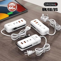 66W USB Charger Power Strip Multi Port Fast Charge EU/US/UK Plug Wall Charger For Xiaomi Samsung Type C Phone Quick Charger