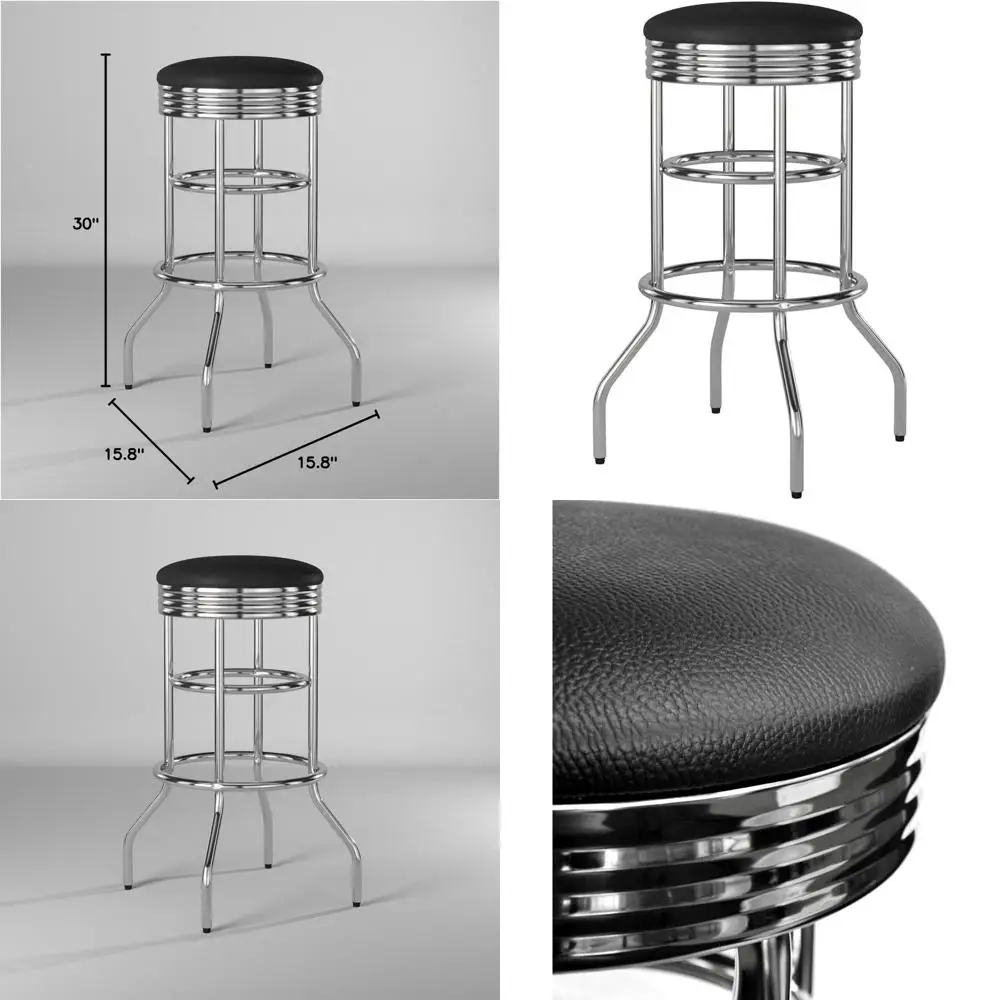 

Прочный поворотный барный стул на 30 см, хром и искусственная кожа, идеально подходит для кухни, гаража, мастерской