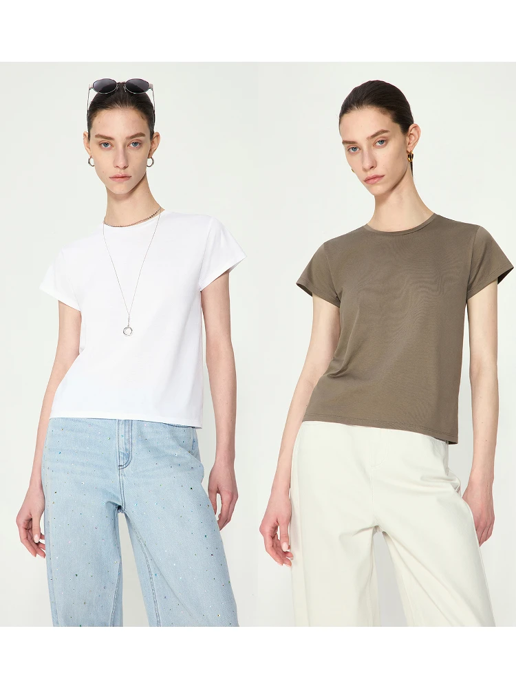 

KEIGAN Bla Label Spring Summer Lightweight Cotton round Ne Slim Fit T-irt Pure Color Casual Basic ort Sve Top