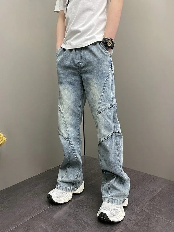 Spring Design Straight Leg Men's Jeans Loose Wide Leg Pants Fashion Simple Match Harlan Long Trousers Casual Wear for Men