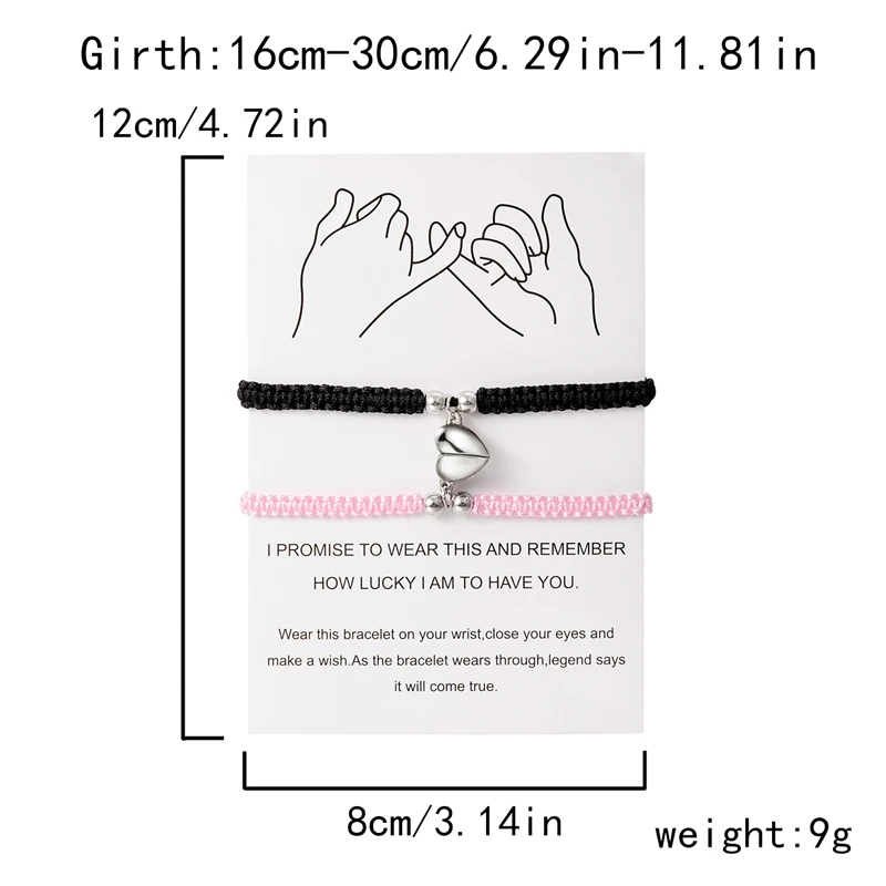 2 Stück einfache handgemachte Paar Armband für Frauen romantische Herz magnetisch passende Armband Charme Bestie Freundschaft Schmuck Geschenke – Detail 1