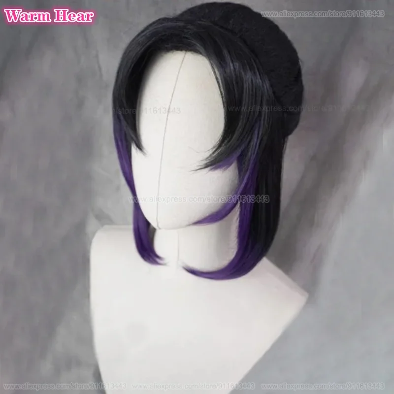 In Stock Synthetic Wig Anime Kochou Shinobu 35cm Black Purple Gradient Ponytail Cosplay Anime Wig Heat Resistant Hair Party Wigs