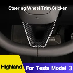 Car Steering Wheel Cover Carbon Fiber ABS Cover For Tesla Model 3 Highland 2024 Auto Sticker Interior Modification