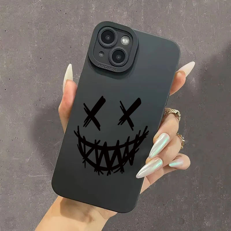 Smiling Devil Print Silicone Phone Case For iPhone 16 13 11 12 14 15 Pro Max Mini 7 8Plus X XR XS Max SE Matte Shockproof Coverc