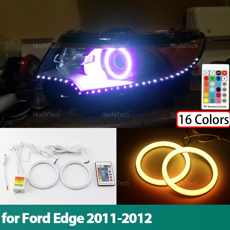 

High Quality Remote Control 16-Color RGB Cotton LED Angel Eyes Rings for Ford Edge 2011-2012 LED Headlight Lamps Accessories