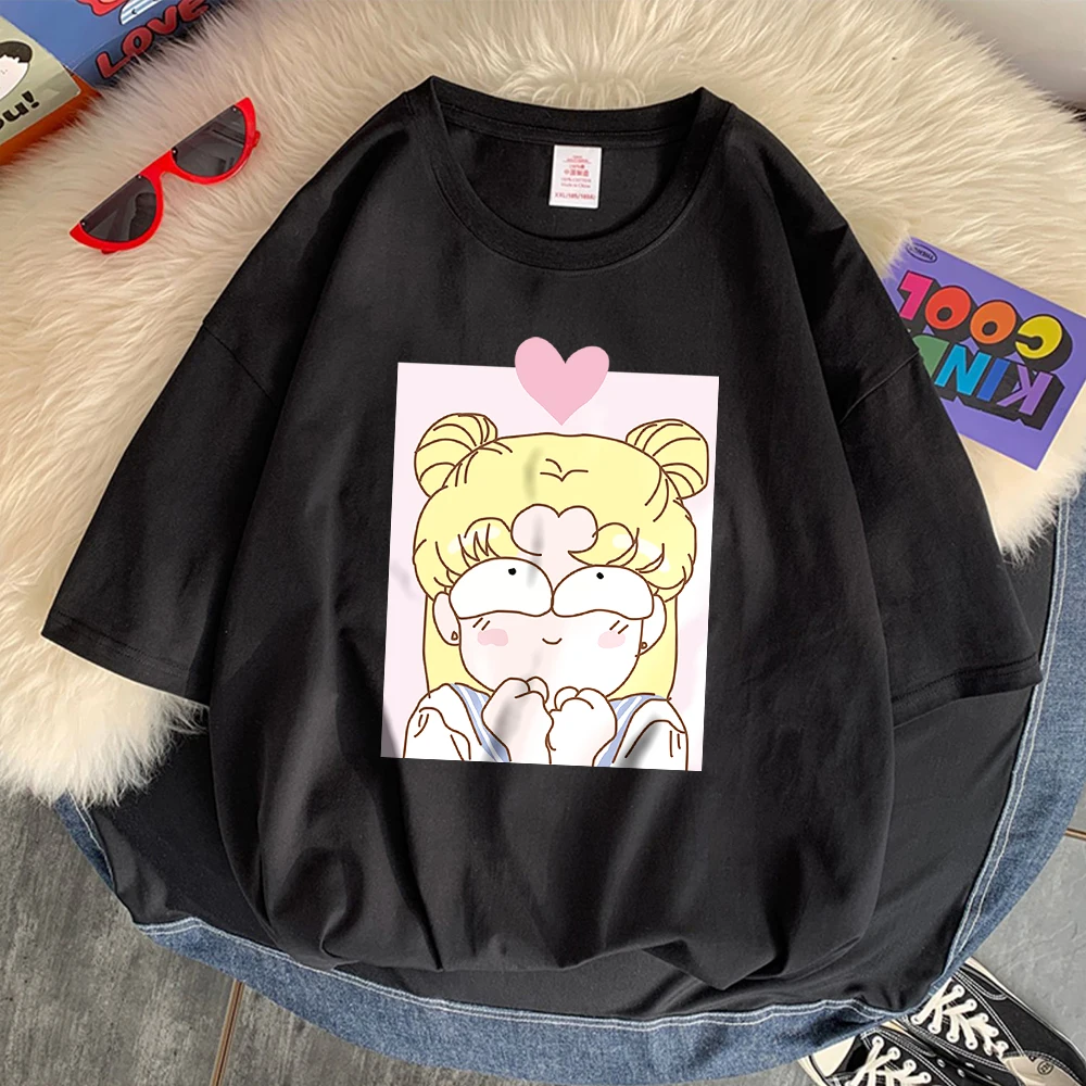 Sailor Moon Full Of Love Printing T-Shirt Soft Comfortable Short Sleeve O-Neck Summer Clothes Stylish Versatile Female T Shirts