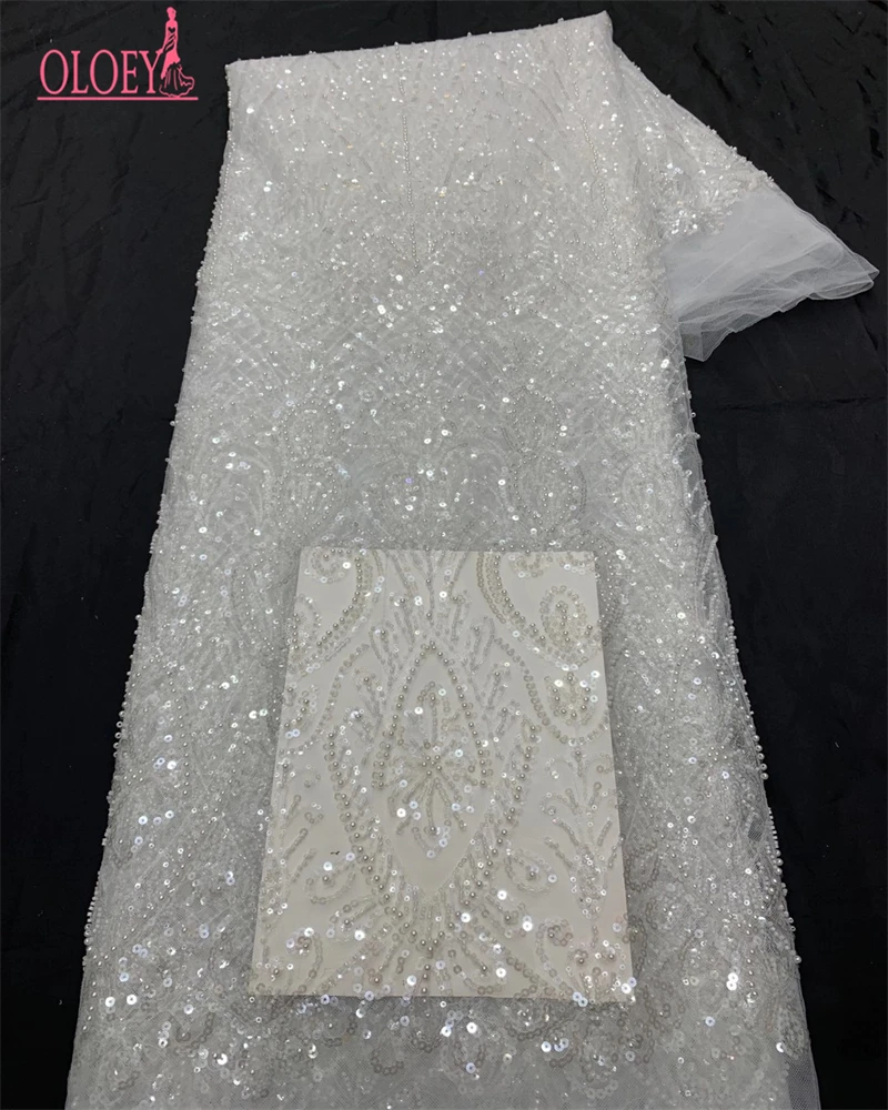 

Luxury Nigerian African Handmade Beads Sequins Mesh Lace Fabric for Party Dress - Handcrafted Fabric for Clothing And Crafts