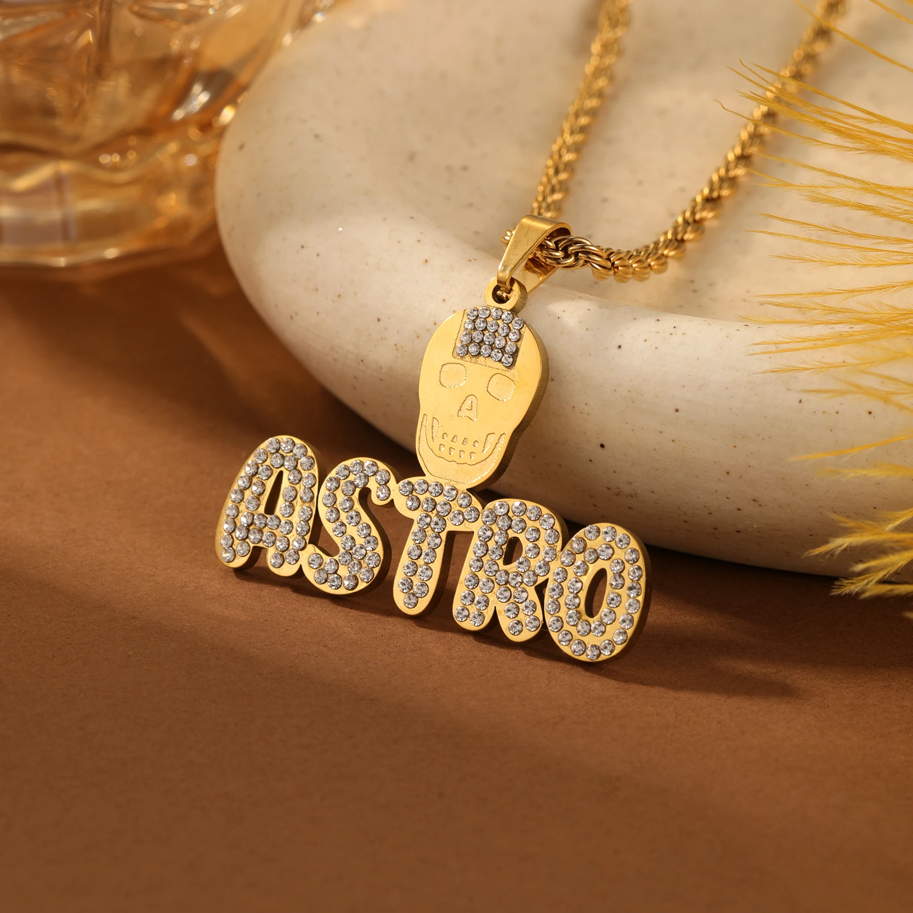 Custom Skull Name Pendant Necklace Icy Skull Gothic Jewelry Personalised Letters Necklace Valentine's Day Jewelry for Men