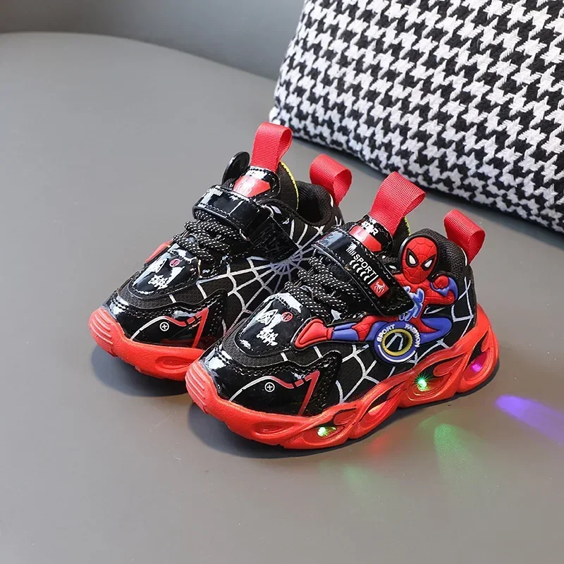 

Disney Mickey Mouse Spring and Fall Casual Shoes Pu Cartoon LED Lights Sports Shoes Sneakers Children Boys Velcro Running Shoes